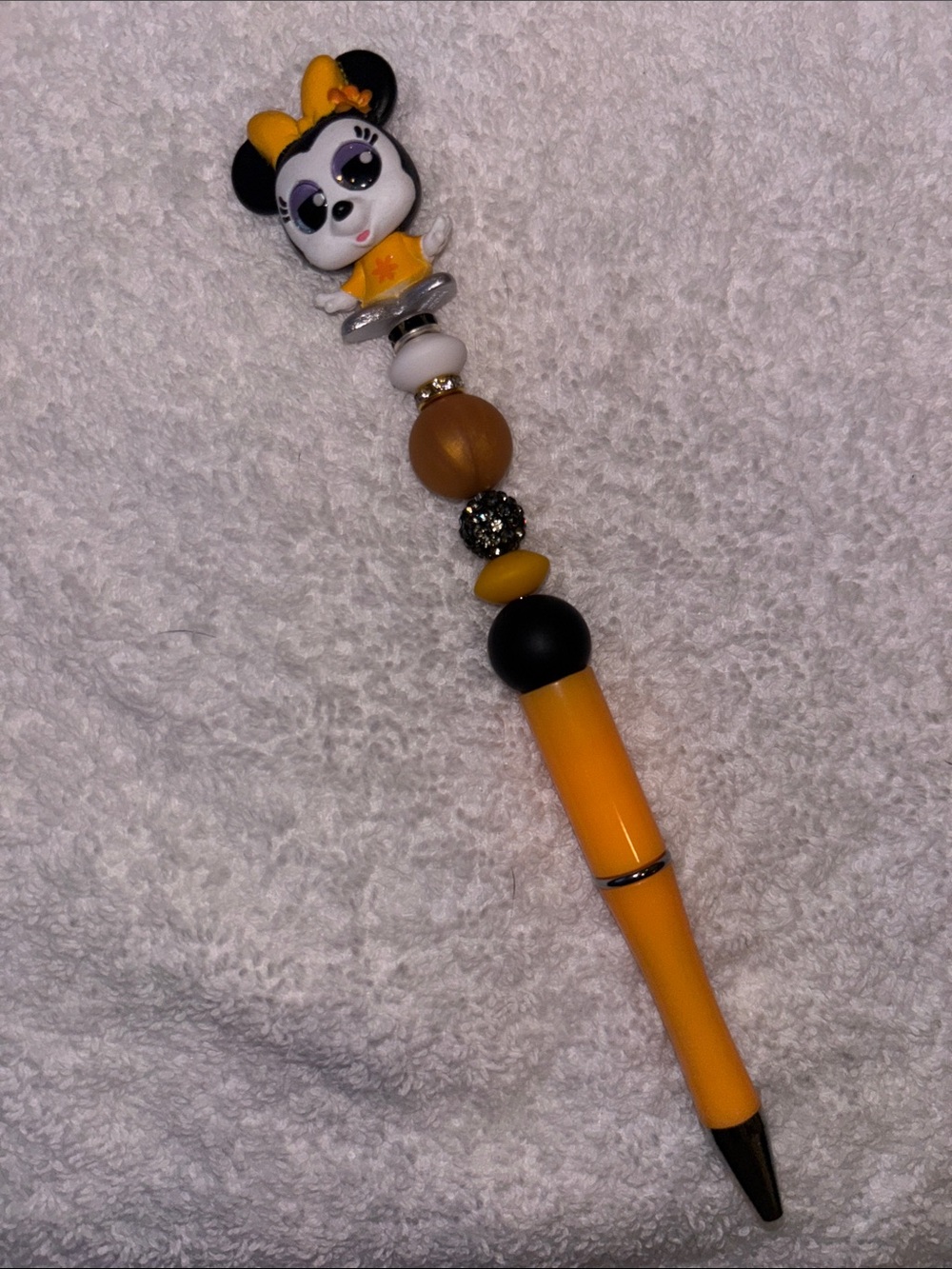 Yellow Minnie Mouse Bead Top Pen - Cute Character School Pen